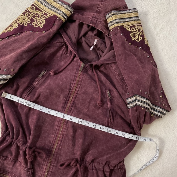 Free People Golden Quills Embroidered Military Parka Jacket Boho Hooded Coat - Picture 15 of 16